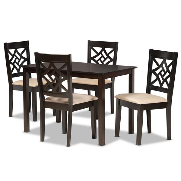 baxton studio Baxton Studio Nicolette Modern and Contemporary Sand Fabric Upholstered and Dark Brown Finished Wood 5-Piece Dining Set