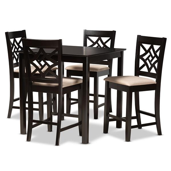 baxton studio Baxton Studio Nicolette Modern and Contemporary Sand Fabric Upholstered and Dark Brown Finished Wood 5-Piece Pub Set