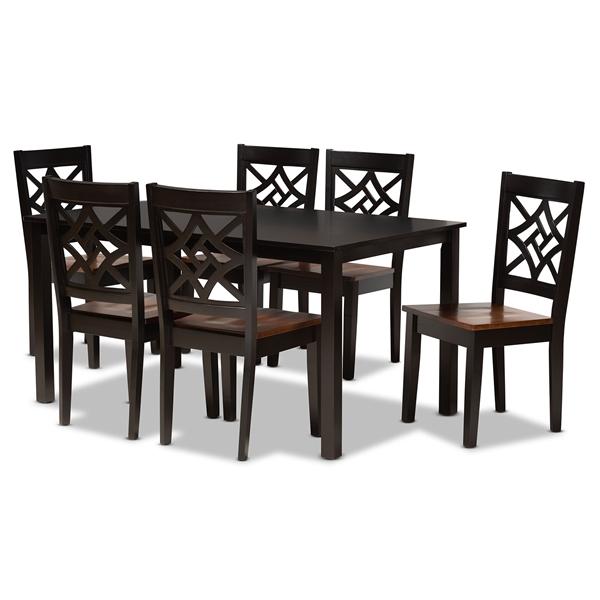 baxton studio Baxton Studio Nicolette Modern and Contemporary Two-Tone Dark Brown and Walnut Brown Finished Wood 7-Piece Dining Set
