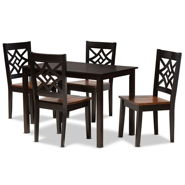 baxton studio Baxton Studio Nicolette Modern and Contemporary Two-Tone Dark Brown and Walnut Brown Finished Wood 5-Piece Dining Set