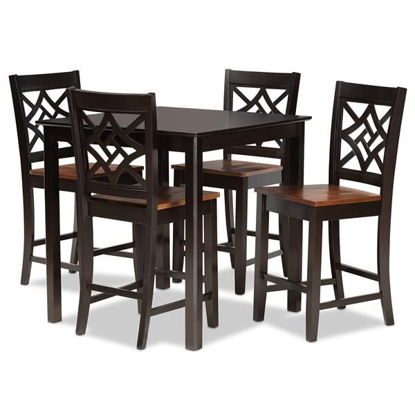 baxton studio Baxton Studio Nicolette Modern and Contemporary Two-Tone Dark Brown and Walnut Brown Finished Wood 5-Piece Pub Set