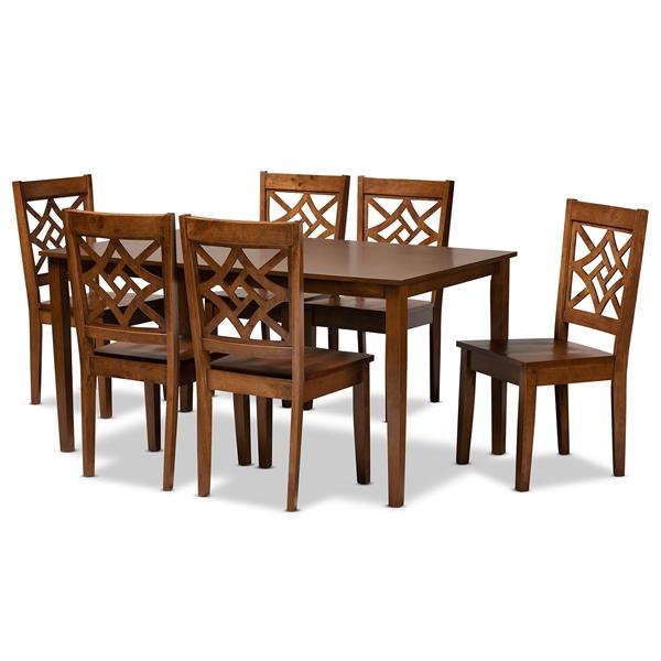 baxton studio Baxton Studio Nicolette Modern and Contemporary Walnut Brown Finished Wood 7-Piece Dining Set