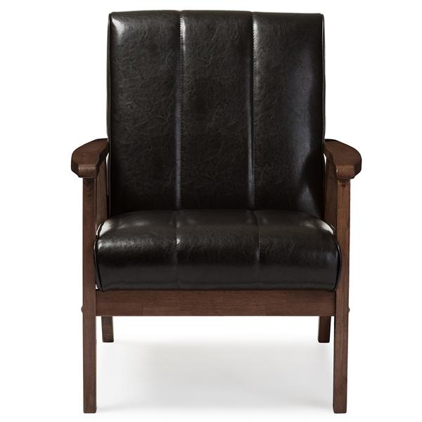 baxton studio Baxton Studio Nikko Mid-century Modern Scandinavian Style Dark Brown Faux Leather Wooden Lounge Chair