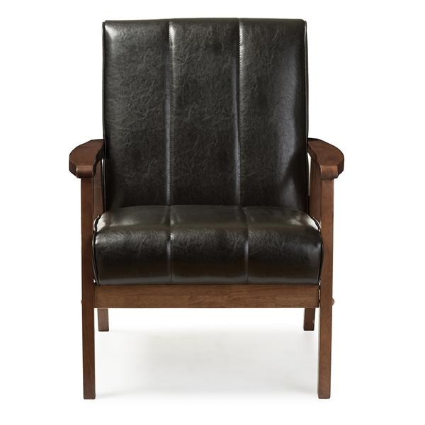 baxton studio Baxton Studio Nikko Mid-century Modern Scandinavian Style Black Faux Leather Wooden Lounge Chair