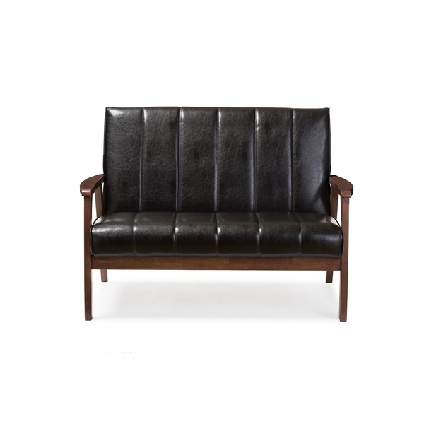 baxton studio Baxton Studio Nikko Mid-century Modern Scandinavian Style Black Faux Leather Wooden 2-Seater Loveseat
