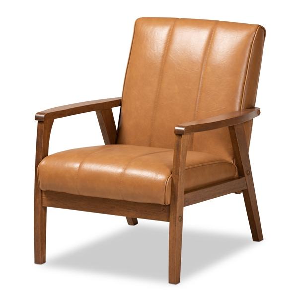 baxton studio Baxton Studio Nikko Mid-century Modern Tan Faux Leather Upholstered and Walnut Brown finished Wood Lounge Chair