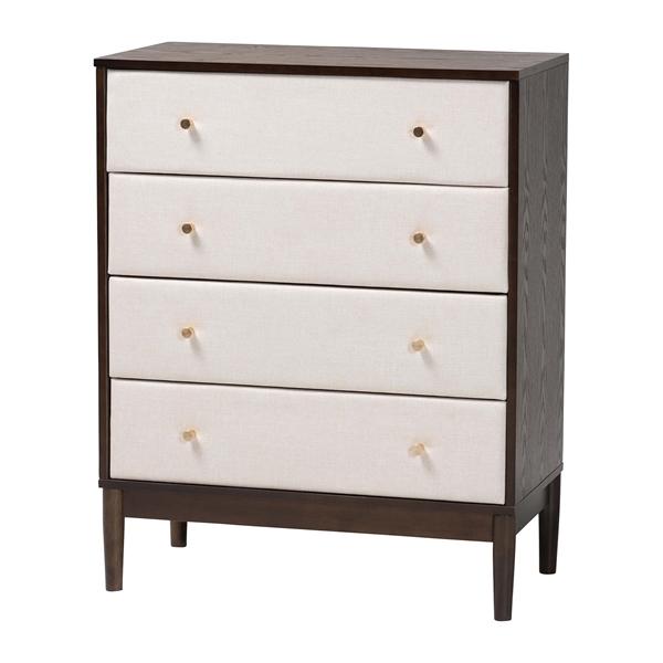 baxton studio Baxton Studio Nikolai Mid-Century Beige Fabric and Wenge Brown Wood 4-Drawer Chest