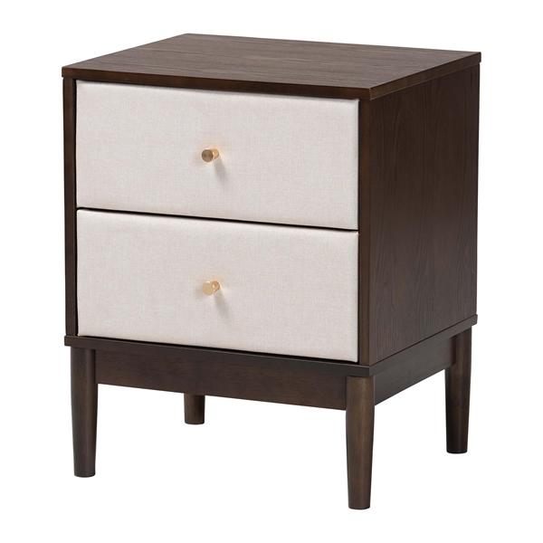 baxton studio Baxton Studio Nikolai Mid-Century Beige Fabric and Wenge Brown Wood 2-Drawer Nightstand