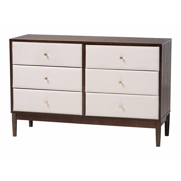 baxton studio Baxton Studio Nikolai Mid-Century Beige Fabric and Wenge Brown Wood 6-Drawer Dresser