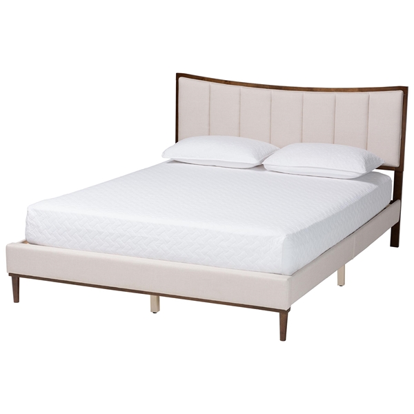 baxton studio Baxton Studio Nikolai Mid-Century Channel Tufted Beige Fabric and Wenge Brown Wood Queen Bed
