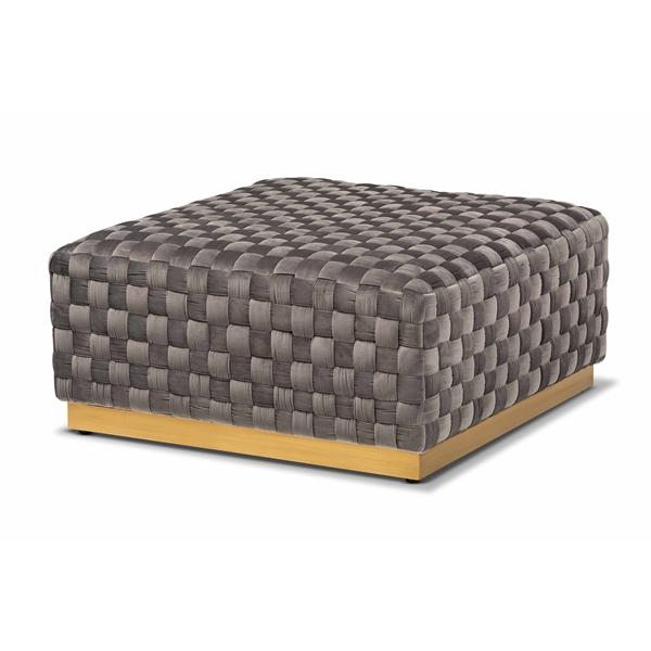 baxton studio Baxton Studio Noah Luxe and Glam Grey Velvet Fabric Upholstered and Gold Finished Square Cocktail Ottoman