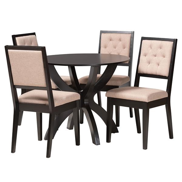 baxton studio Baxton Studio Noe Modern Sand Fabric and Dark Brown Finished Wood 5-Piece Dining Set