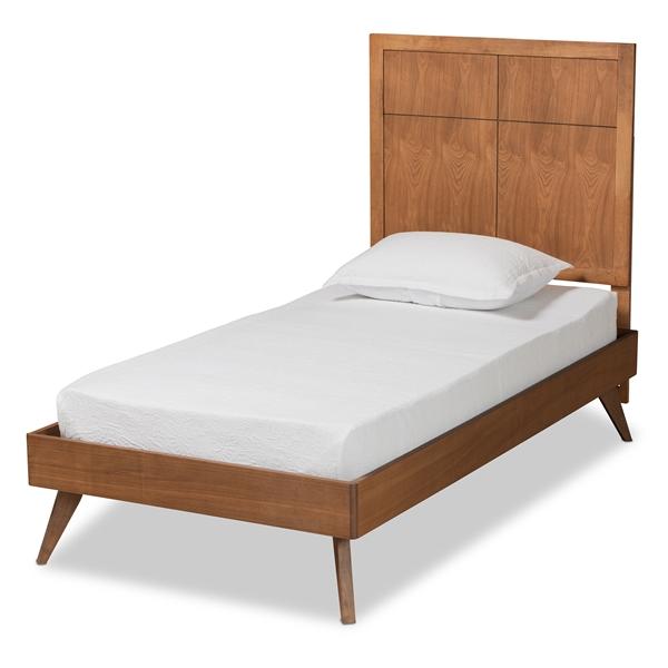 baxton studio Baxton Studio Noela Mid-Century Modern Walnut Brown Finished Wood Twin Size Platform Bed