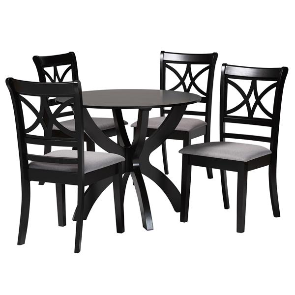 baxton studio Baxton Studio Noemi Modern Grey Fabric and Dark Brown Finished Wood 5-Piece Dining Set