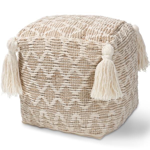 baxton studio Baxton Studio Noland Moroccan Inspired Natural and Ivory Handwoven Cotton and Hemp Pouf Ottoman