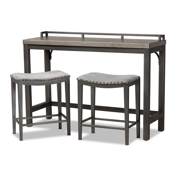 baxton studio Baxton Studio Noll Modern and Contemporary Grey Fabric Upholstered 3-Piece Multipurpose Metal Counter Table Set