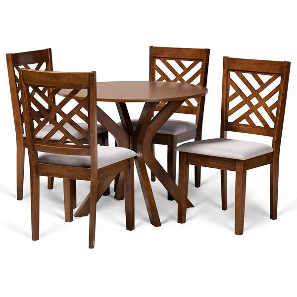 baxton studio Baxton Studio Norah Modern and Contemporary Grey Fabric Upholstered and Walnut Brown Finished Wood 5-Piece Dining Set