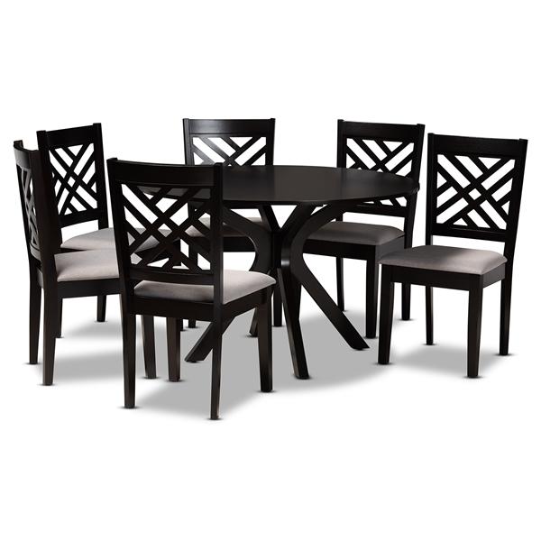 baxton studio Baxton Studio Norah Modern and Contemporary Grey Fabric Upholstered and Dark Brown Finished Wood 7-Piece Dining Set