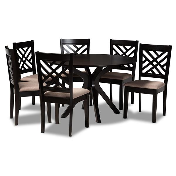 baxton studio Baxton Studio Norah Modern and Contemporary Sand Fabric Upholstered and Dark Brown Finished Wood 7-Piece Dining Set
