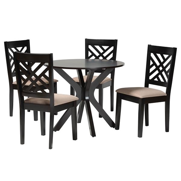 baxton studio Baxton Studio Norah Modern Sand Fabric and Dark Brown Finished Wood 5-Piece Dining Set