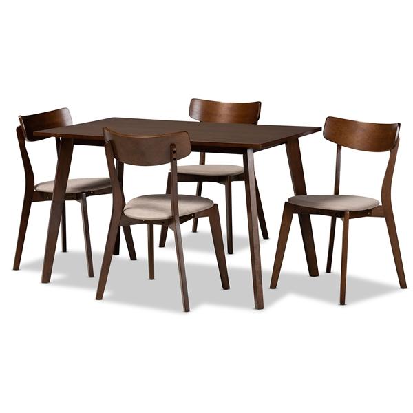 baxton studio Baxton Studio Nori Mid-Century Modern Transitional Light Beige Fabric Upholstered and Walnut Brown Finished Wood 5-Piece Dining Set