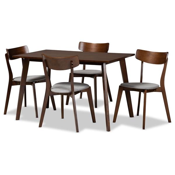 baxton studio Baxton Studio Nori Mid-Century Modern Transitional Light Grey Fabric Upholstered and Walnut Brown Finished Wood 5-Piece Dining Set