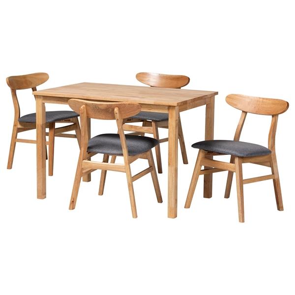baxton studio Baxton Studio Norwin Mid-Century Grey Fabric and Natural Brown Finished Wood 5-Piece Dining Set