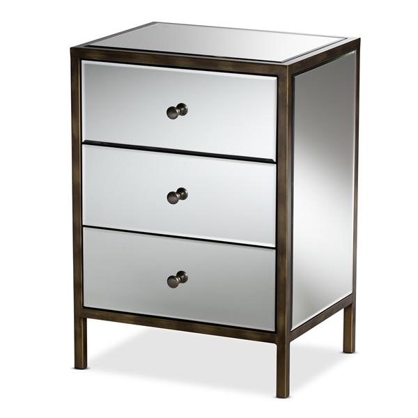 baxton studio Baxton Studio Nouria Modern and Contemporary Hollywood Regency Glamour Style Mirrored 3-Drawer End Table