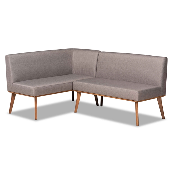 baxton studio Baxton Studio Odessa Mid-Century Modern Grey Fabric Upholstered and Walnut Brown Finished 2-Piece Wood Dining Nook Banquette Set