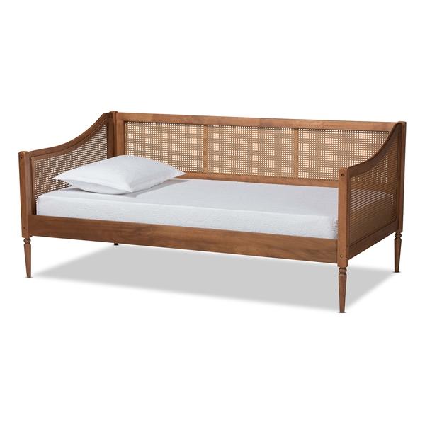 baxton studio Baxton Studio Ogden Mid-Century Modern Walnut Brown Finished Wood and Synthetic Rattan Twin Size Daybed