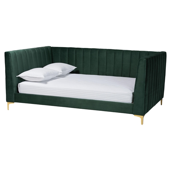 baxton studio Baxton Studio Oksana Glam and Luxe Emerald Green Velvet and Gold Metal Full Daybed