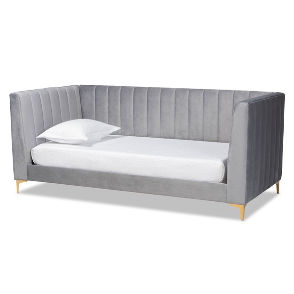 baxton studio Baxton Studio Oksana Modern Contemporary Glam and Luxe Light Grey Velvet Fabric Upholstered and Gold Finished Twin Size Daybed