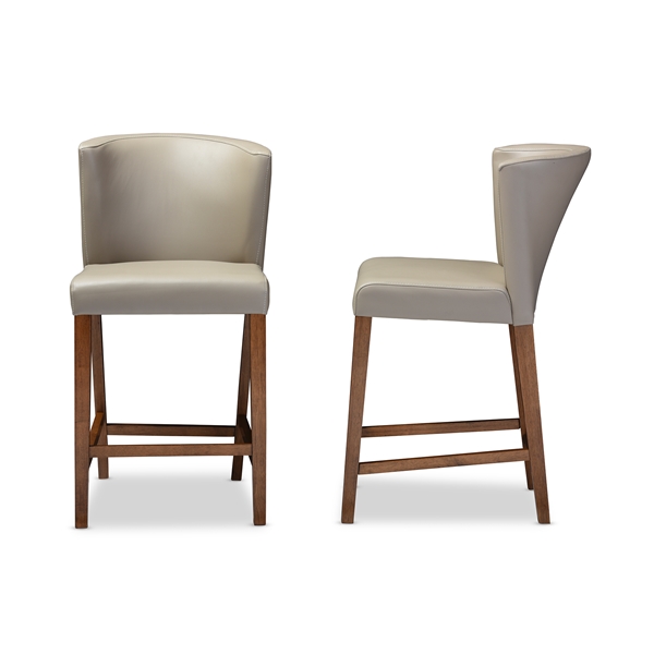 baxton studio Baxton Studio Olivia Mid-century Modern Scandinavian Style Dark Walnut Wood Grey Faux Leather Pub Stool