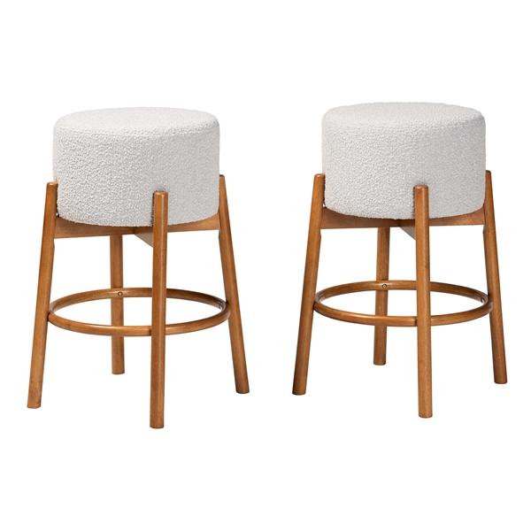 baxton studio Baxton Studio Olwen Modern Japandi Light Grey Boucle Fabric and Walnut Brown Finished Wood 2-Piece Bar Stool Set