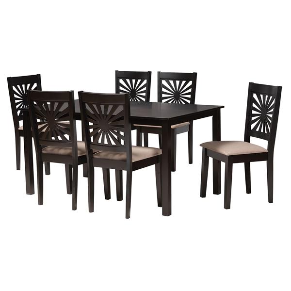 baxton studio Baxton Studio Olympia Modern Beige Fabric and Espresso Brown Finished Wood 7-Piece Dining Set
