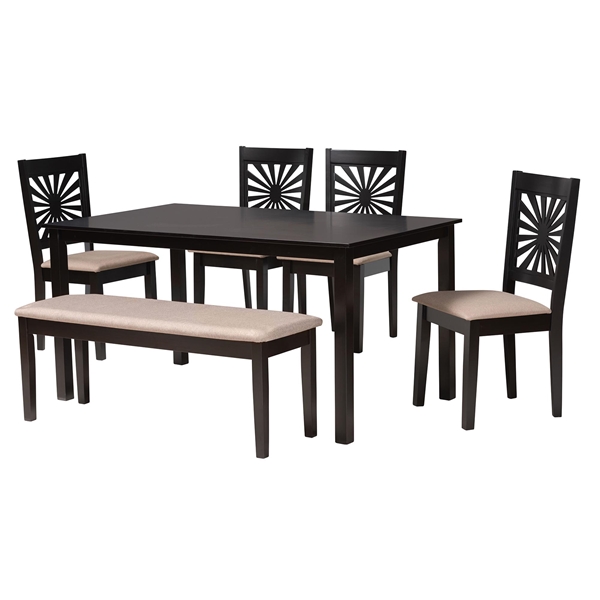 baxton studio Baxton Studio Olympia Modern Beige Fabric and Espresso Brown Finished Wood 6-Piece Dining Set