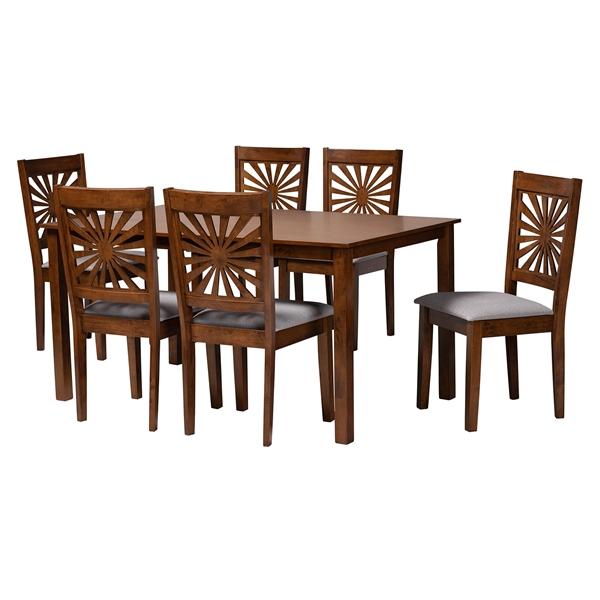 baxton studio Baxton Studio Olympia Modern Grey Fabric and Walnut Brown Finished Wood 7-Piece Dining Set