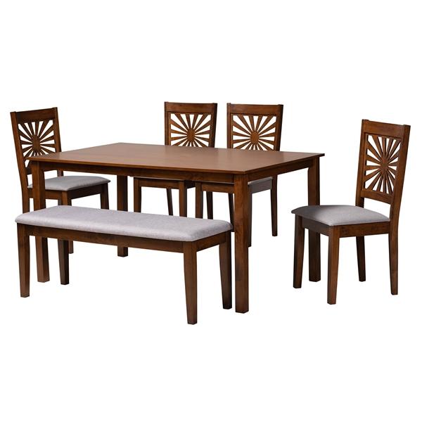 baxton studio Baxton Studio Olympia Modern Grey Fabric and Walnut Brown Finished Wood 6-Piece Dining Set