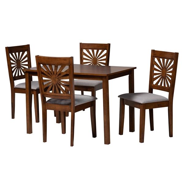baxton studio Baxton Studio Olympia Modern Grey Fabric and Walnut Brown Finished Wood 5-Piece Dining Set