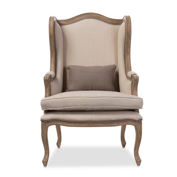 baxton studio Baxton Studio Oreille French Provincial Style White Wash Distressed Two-tone Beige Upholstered Armchair