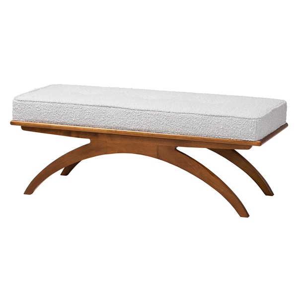 baxton studio Baxton Studio Orella Japandi Light Grey Boucle Fabric and Walnut Brown Finished Wood Bench