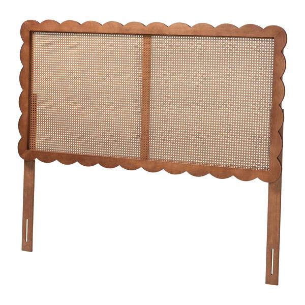 baxton studio Baxton Studio Orianthe Scalloped Headboard - Boho Chic Bed Backrest with Cane Woven Panel Modern Minimalist Bedroom D?cor Queen Size