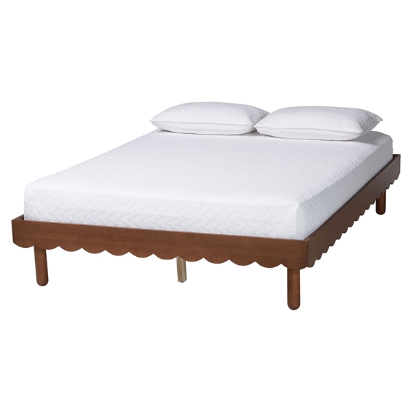 baxton studio Baxton Studio Orianthe Wood Platform Bed Frame with Scalloped Edge Design - Low Profile Bed Base with Round Legs Modern Minimalist Bedroom Furniture Queen Size