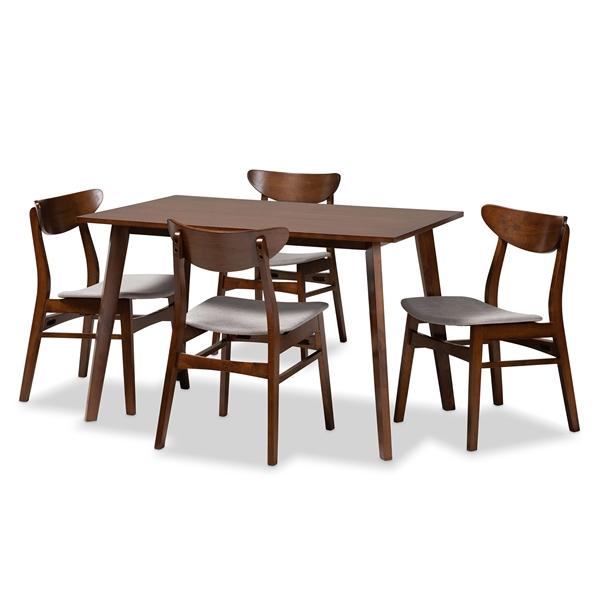 baxton studio Baxton Studio Orion Mid-Century Modern Transitional Light Grey Fabric Upholstered and Walnut Brown Finished Wood 5-Piece Dining Set