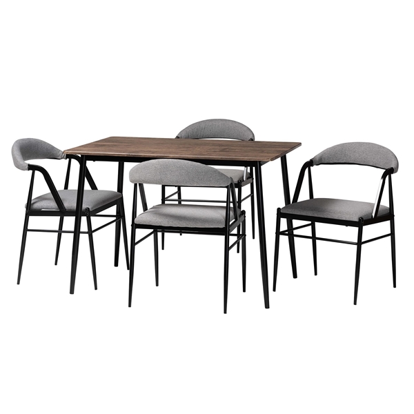 baxton studio Baxton Studio Orrin Modern Industrial Grey Fabric and Metal 5-Piece Dining Set