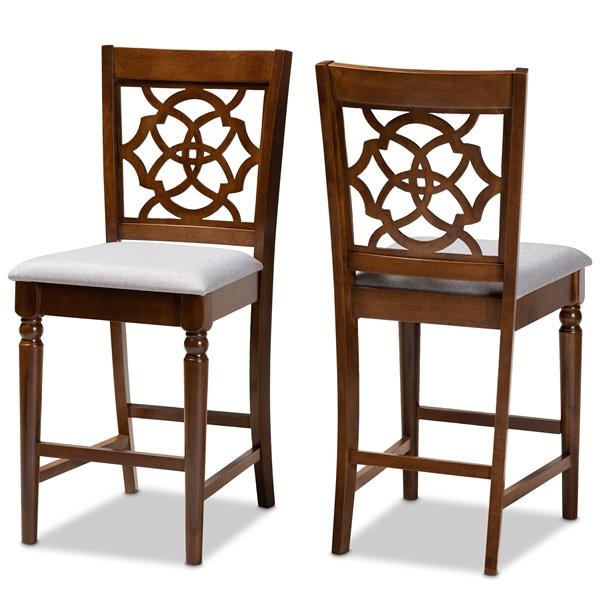 baxton studio Baxton Studio Oscar Modern and Contemporary Grey Fabric Upholstered and Walnut Brown Finished Wood 2-Piece Counter Height Pub Chair Set