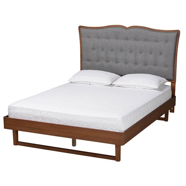 baxton studio Baxton Studio Padilla Classic and Traditional Grey Fabric and Walnut Brown Finished Wood Queen Size Platform Bed