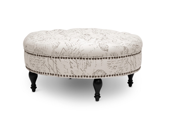 baxton studio Baxton Studio Palfrey Beige Script Print Modern Tufted Ottoman