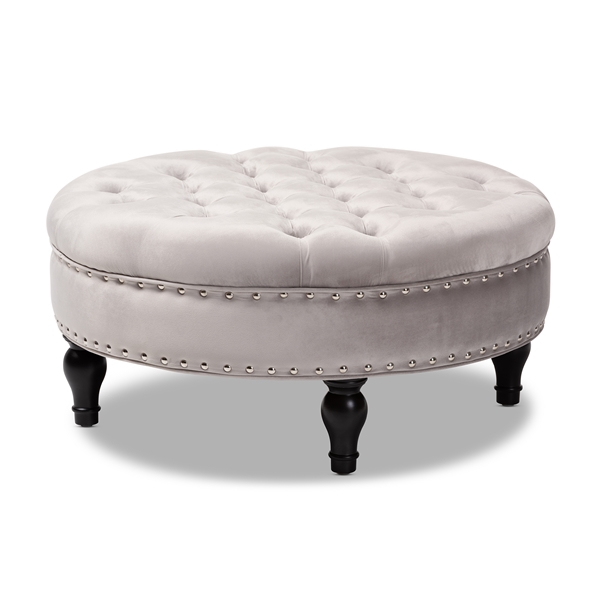 baxton studio Baxton Studio Palfrey Transitional Grey Velvet Fabric Upholstered Button Tufted Cocktail Ottoman