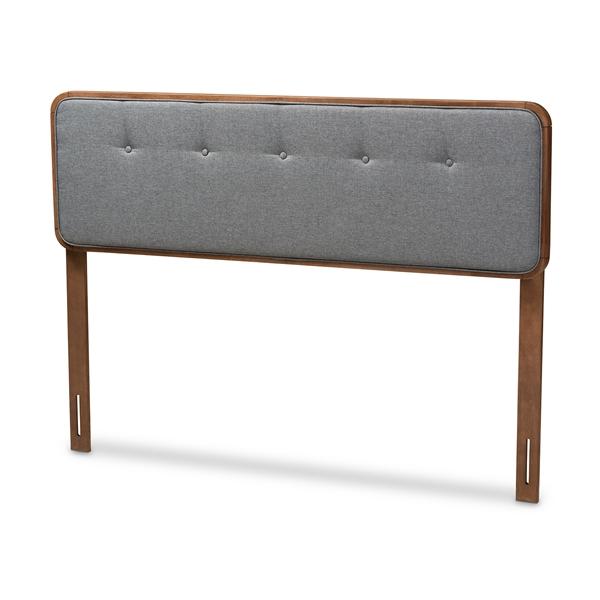 baxton studio Baxton Studio Palina Mid-Century Modern Dark Grey Fabric Upholstered Walnut Brown Finished Wood Queen Size Headboard